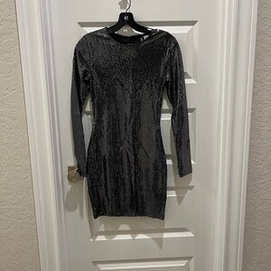 H&M Shimmering Black Long Sleeve open back Dress